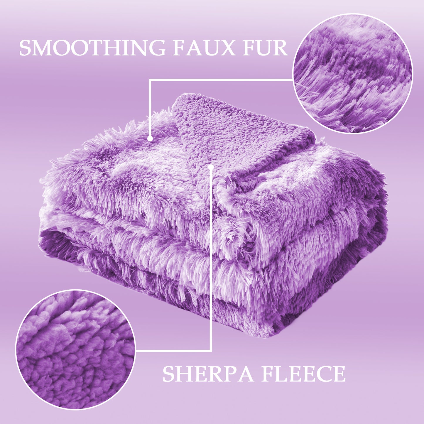 Exclusivo Mezcla King Size Faux Fur Throw Blanket, Super Soft Fuzzy and Plush Reversible Shaggy Sherpa Fleece Blanket and Warm Blankets for Bed, Sofa, Travel, 90X104 inches, Purple