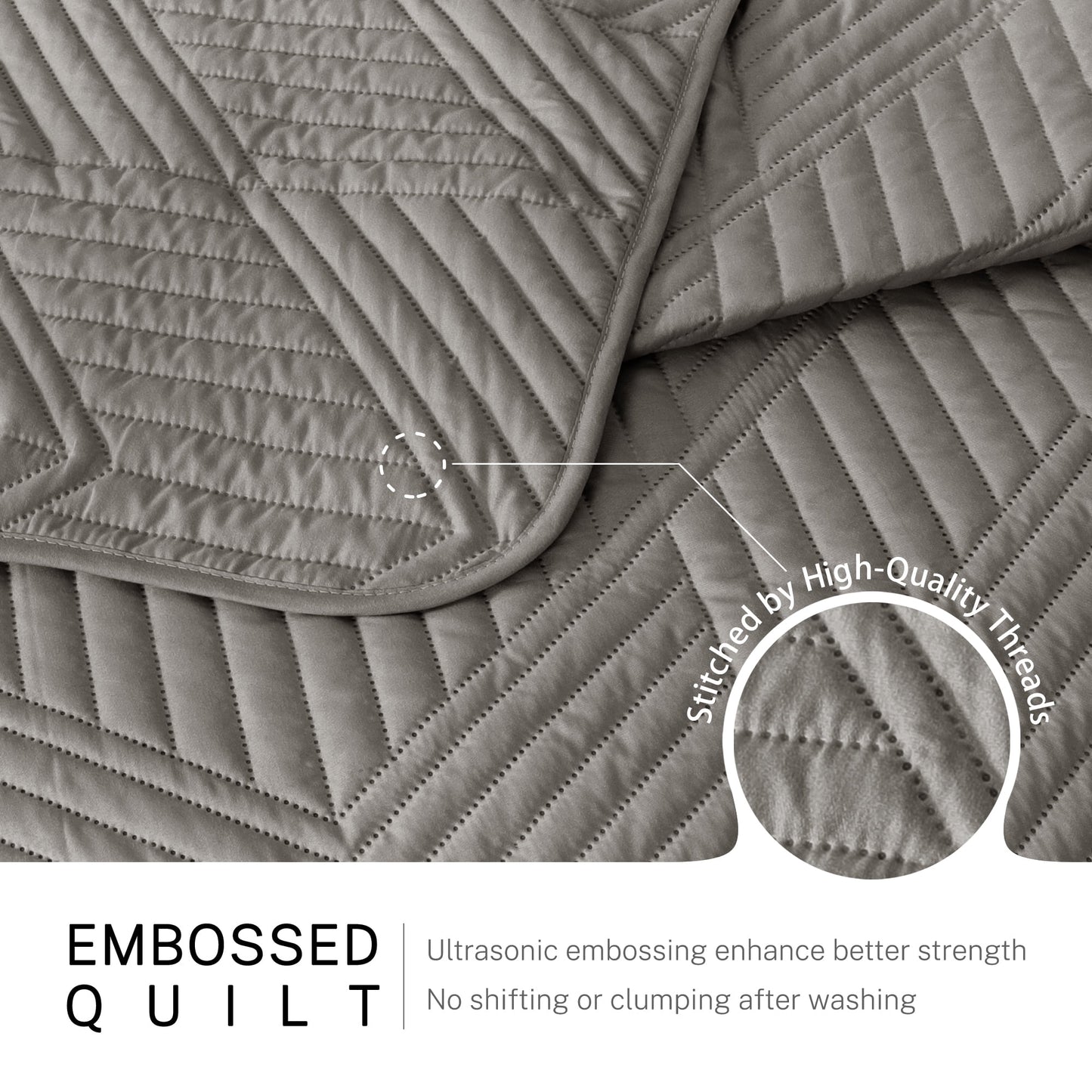 Exclusivo Mezcla Ultrasonic Twin Quilt Bedding Set, Lightweight Grey Bedspreads Soft Modern Geometric Coverlet Set for All Seasons (1 Quilt and 1 Pillow Sham)