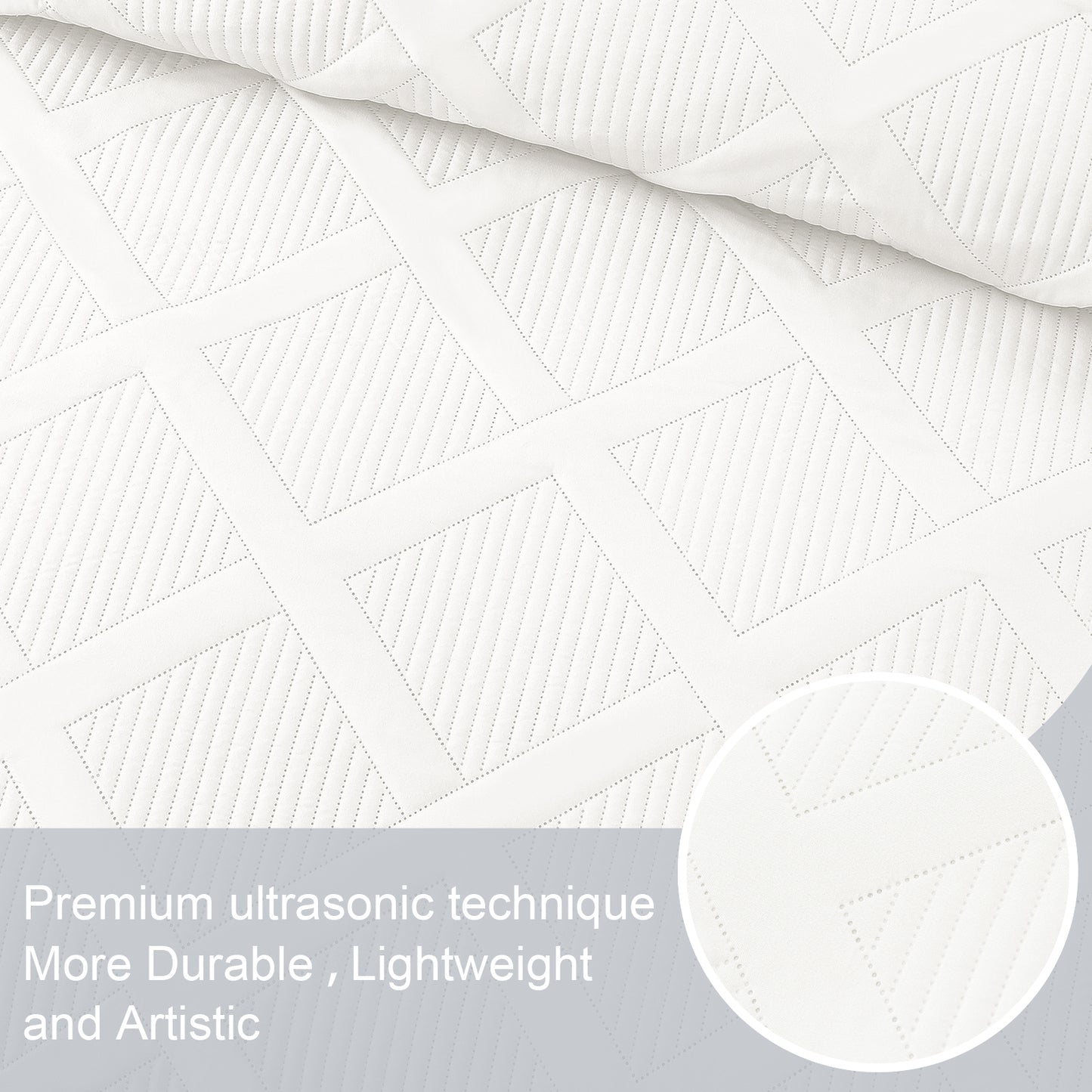 Exclusivo Mezcla Ultrasonic Twin/ Twin XL Quilt Set, Lightweight Bedspreads Modern Striped Coverlet with 1 Pillow Sham, White