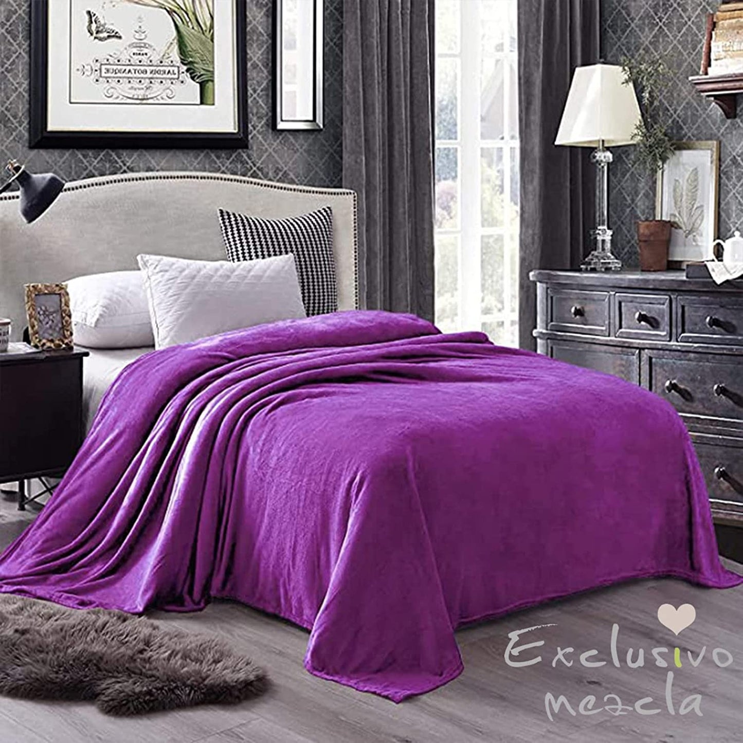 Exclusivo Mezcla Twin Size Flannel Fleece Velvet Plush Bed Blanket as Bedspread/Coverlet/Bed Cover (60" x 80", Purple) - Soft, Lightweight, Warm and Cozy