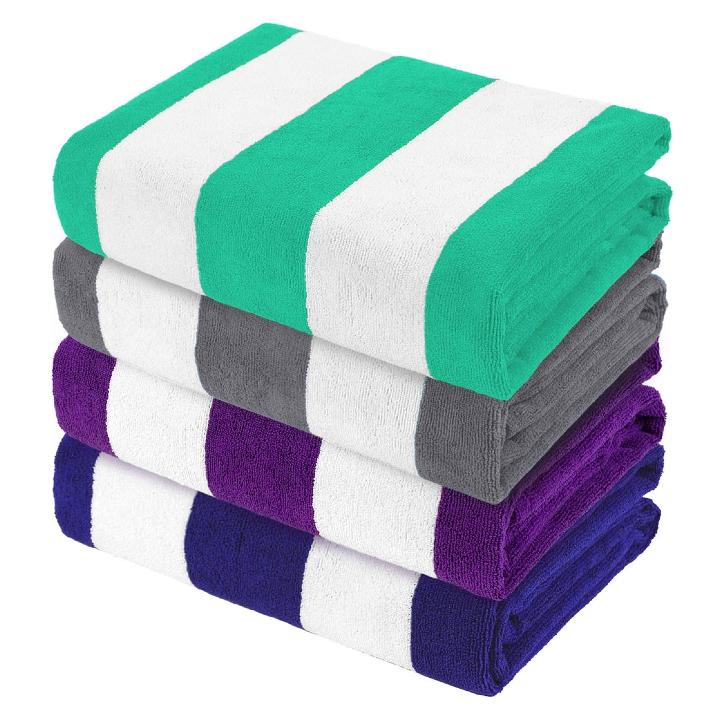 Exclusivo Mezcla 4-Pack Large Beach Towel for Kids and Adults, Microfiber Cabana Striped Pool Beach Towels Set (Purple/Navy/Gray/Caribbean Green, 30" x 60"), Lightweight and Highly Absorbent
