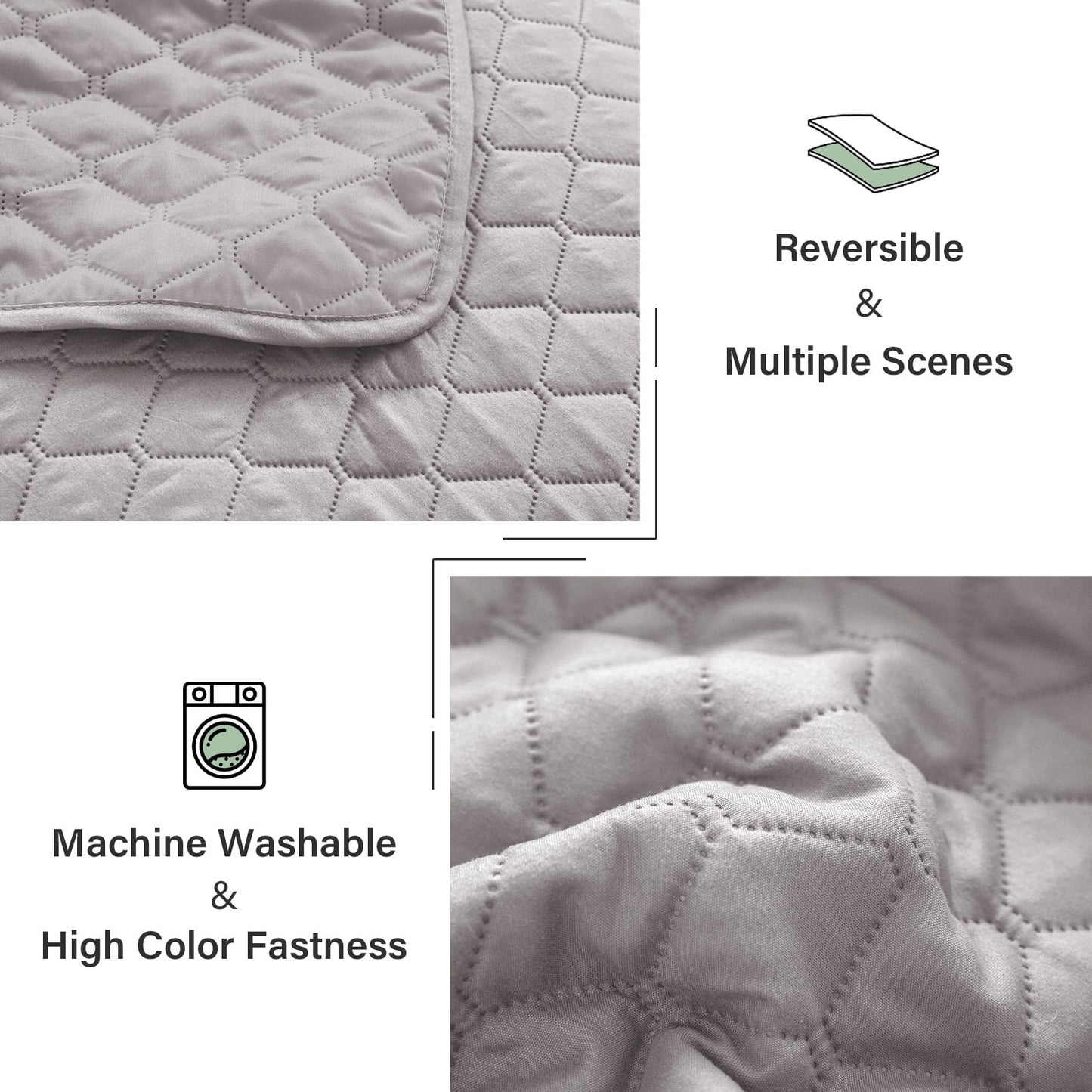 Exclusivo Mezcla Ultrasonic Reversible Twin Quilt Bedding Set with Pillow Sham, Lightweight Quilts Twin Size, Soft Bedspreads Bed Coverlets for All Seasons - (Light Grey, 68"x88")