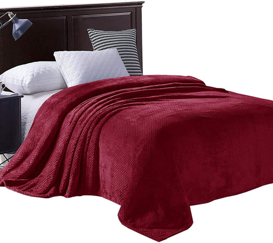 Exclusivo Mezcla Waffle Textured Soft Fleece Blanket, Queen Size Bed Blanket, Cozy Warm and Lightweight (Deep Red, 90x90 inches)