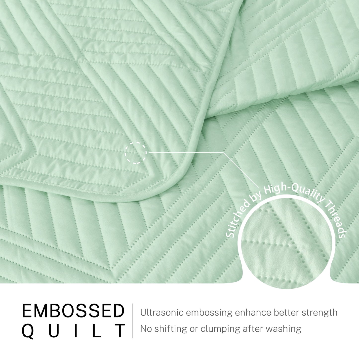 Exclusivo Mezcla Ultrasonic Twin Quilt Bedding Set, Lightweight Sage Green Bedspreads Soft Modern Geometric Coverlet Set for All Seasons (1 Quilt and 1 Pillow Sham)