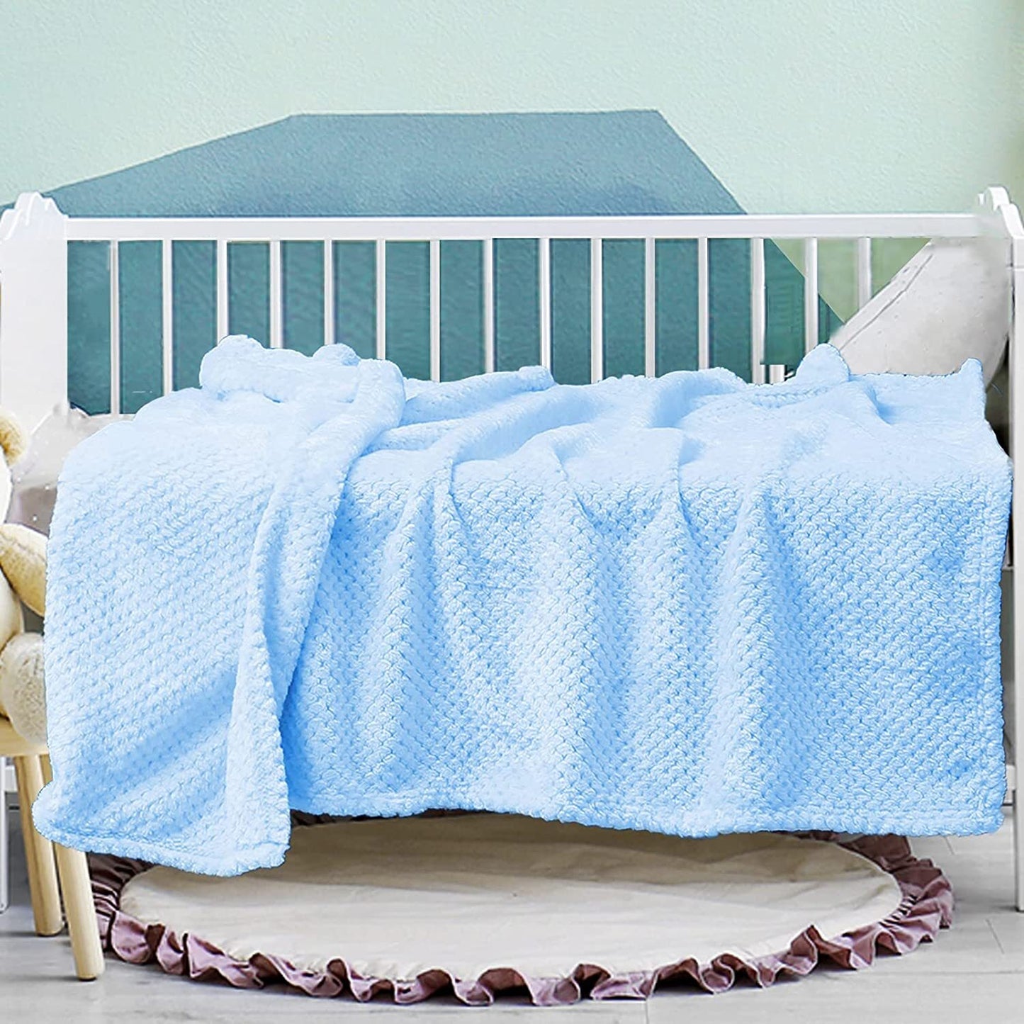 Exclusivo Mezcla Waffle Textured Fleece Baby Blanket, Soft and Warm Swaddle Blanket, Infant, Newborn, Toddler and Kids Receiving Blankets for Crib Stroller (Baby Blue, 40x50 inches)