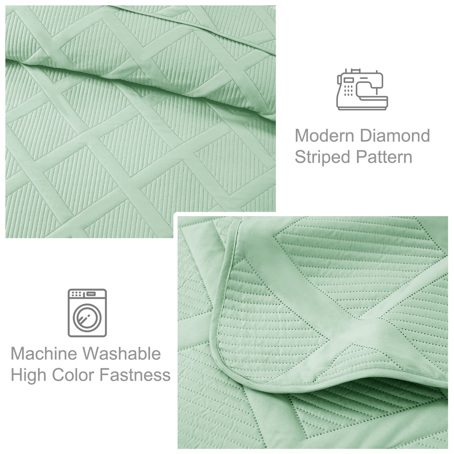 Exclusivo Mezcla Ultrasonic Twin/ Twin XL Quilt Set, Lightweight Bedspreads Modern Striped Coverlet with 1 Pillow Sham, Mint Green