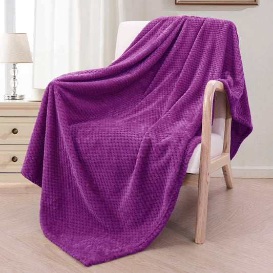 Exclusivo Mezcla Waffle Textured Extra Large Fleece Blanket, Super Soft and Warm Throw Blanket for Couch, Sofa and Bed (Purple, 50x70 inches)-Cozy, Fuzzy and Lightweight