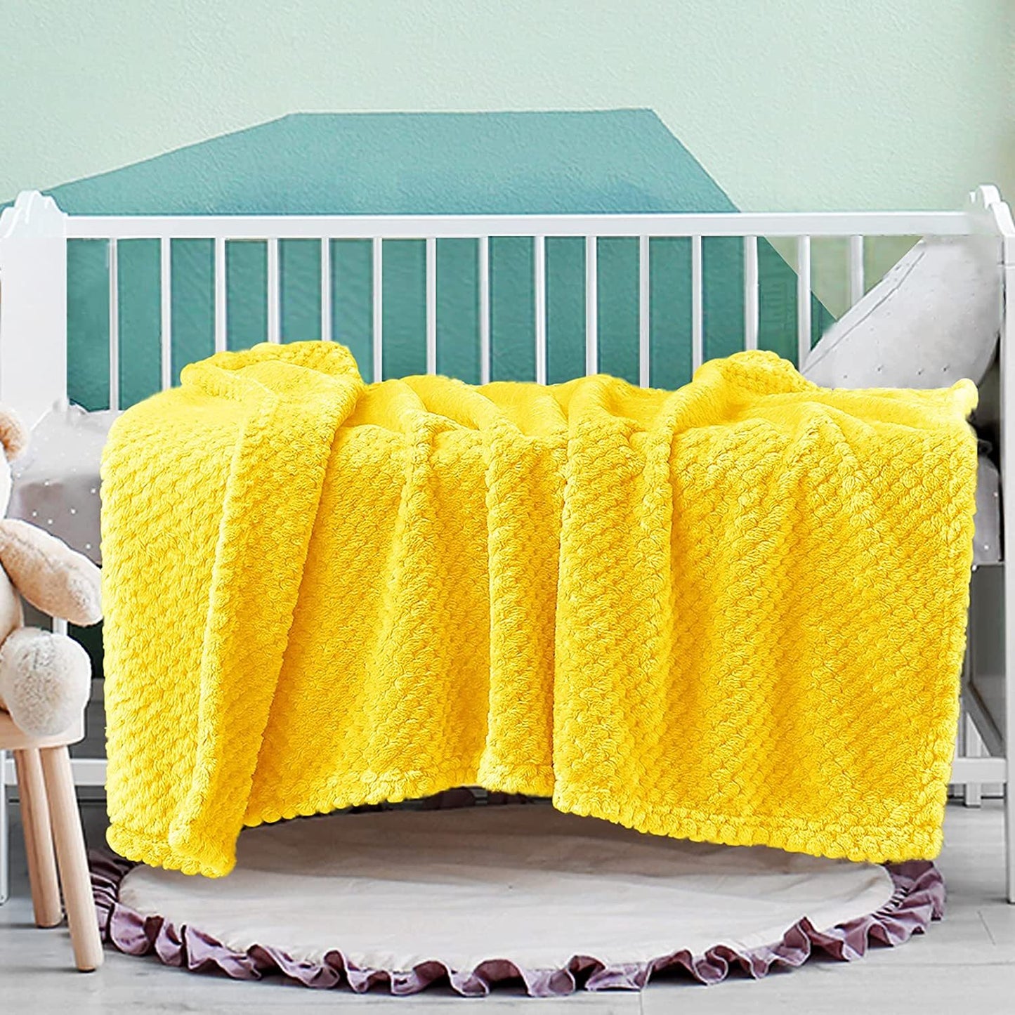 Exclusivo Mezcla Waffle Textured Fleece Baby Blanket, Soft and Warm Swaddle Blanket, Infant, Newborn, Toddler and Kids Receiving Blankets for Crib Stroller (Vibrant Yellow, 40x50 inches)