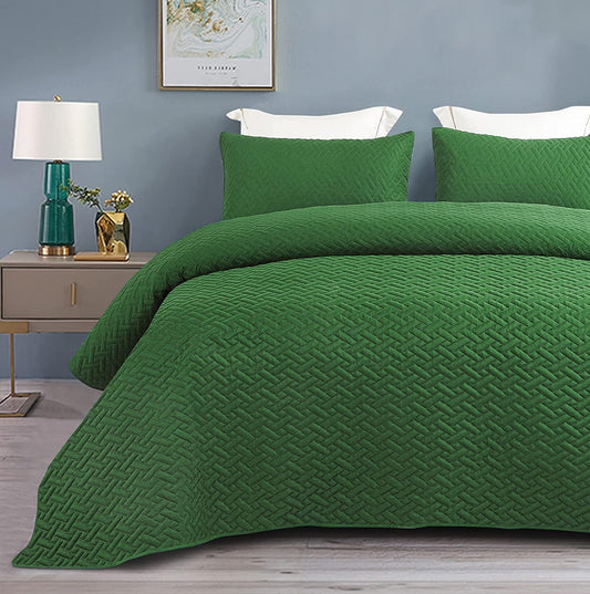 Exclusivo Mezcla 2-Piece Twin Size Quilt Set with One Pillow Sham, Basket Quilted Bedspread/Coverlet/Bed Cover(68x88 inches, Grass Green)-Soft, Lightweight and Reversible