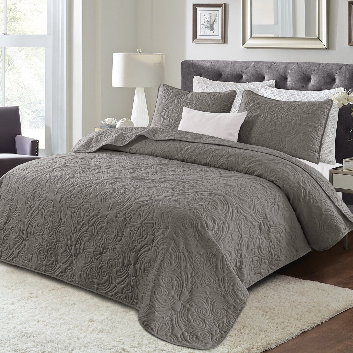 Exclusivo Mezcla Twin Quilt Bedding Set, Lightweight Vintage Twin xl Size Quilts with Pillow Sham, Soft Bedspreads Coverlets for All Seasons, (90"x68", Grey)