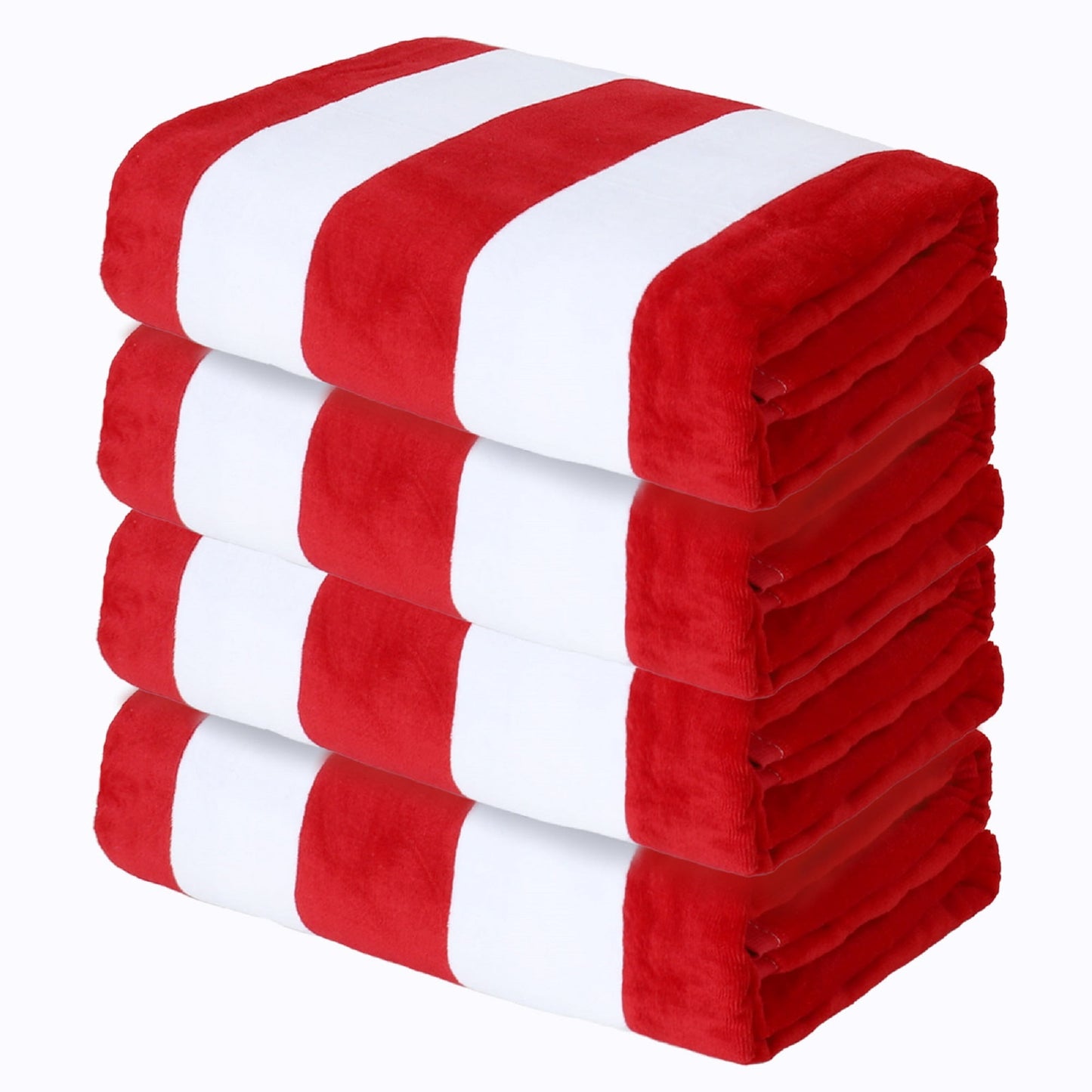 Exclusivo Mezcla 4-Pack Cotton Large Cabana Stripe Beach Towels, Super Absorbent Soft Plush Pool Towel, Bath Towel (Red, 30"x60")