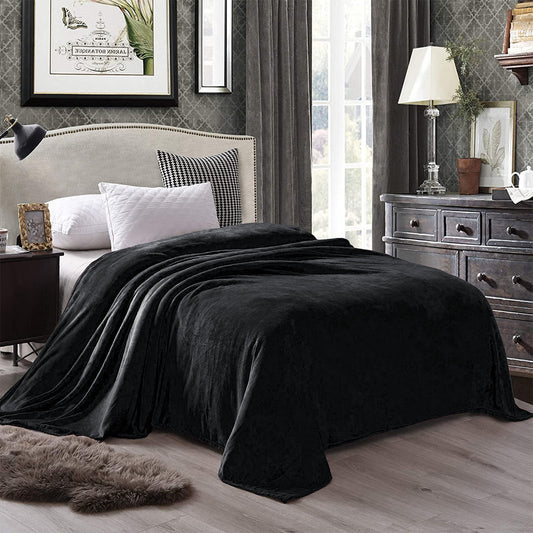 Exclusivo Mezcla Twin Size Velvet Flannel Fleece Plush Queen Size Bed Blanket as Bedspread/Coverlet/Bed Cover (90" x 66", Black) - Soft, Lightweight, Warm and Cozy