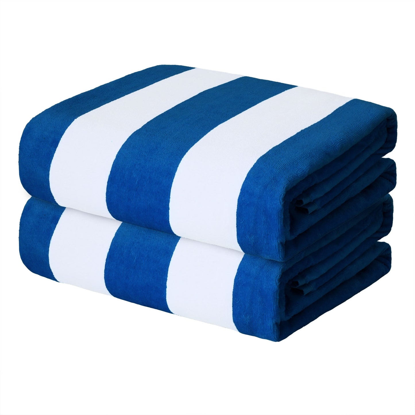 Exclusivo Mezcla 2-Pack Cotton Large Cabana Stripe Beach Towels, Super Absorbent Soft Plush Pool Towel, Bath Towel (Ocean Blue, 30"x60")