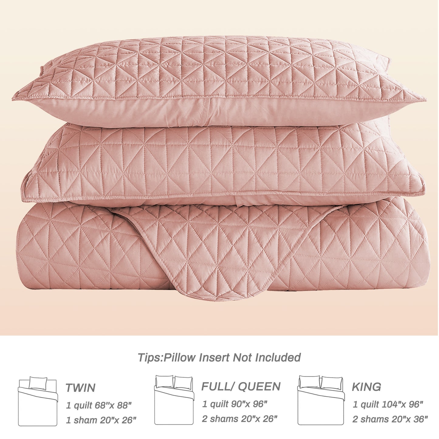 Exclusivo Mezcla King Size Quilt Bedding Set for All Seasons, Lightweight Soft Pink Quilts King Size Bedspreads Coverlets Bed Cover with Geometric Stitched Pattern, (1 Quilt, 2 Pillow Shams)
