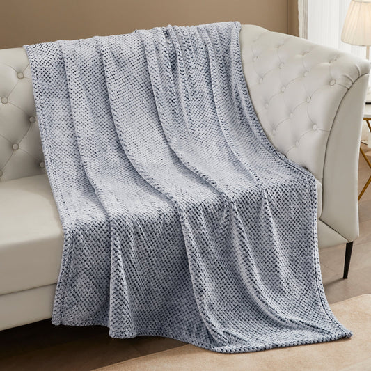 Exclusivo Mezcla Waffle Textured Mixed Navy Blue Fleece Blanket, Super Soft and Warm 50x70 inches Throw Blanket for Couch, Cozy, Fuzzy and Lightweight