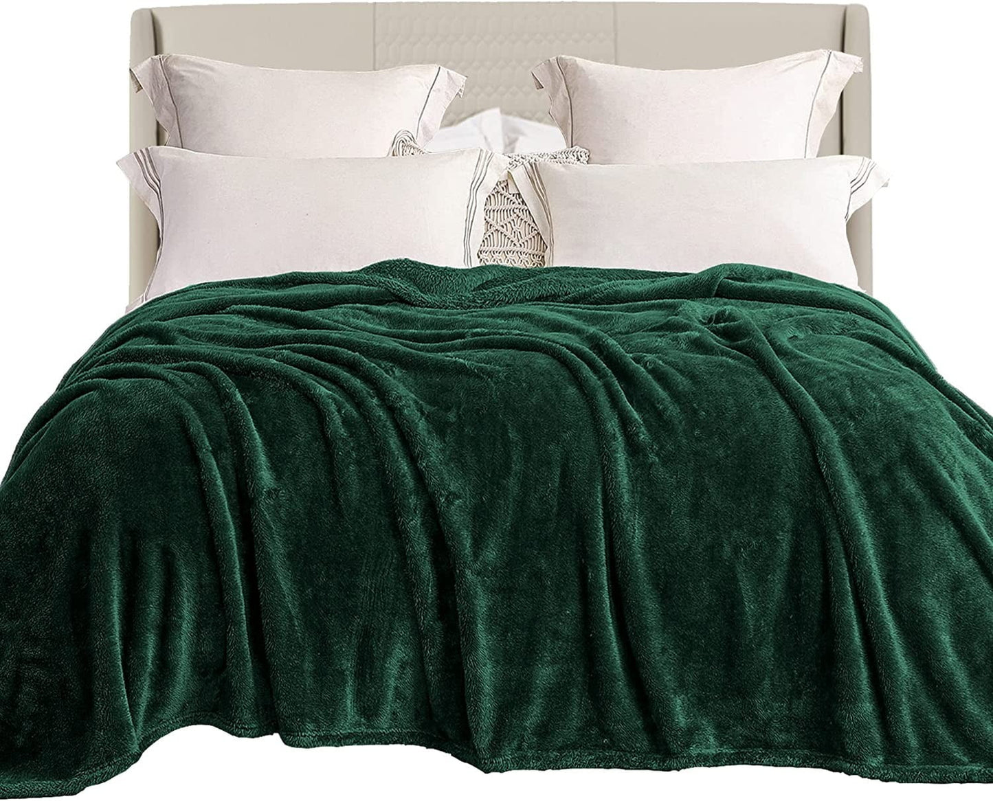 Exclusivo Mezcla Plush Fuzzy Fleece Queen Size Bed Blanket, Super Soft Fluffy and Thick Blankets for Travel Bed and Couch (Forest Green, 90x90 inches)