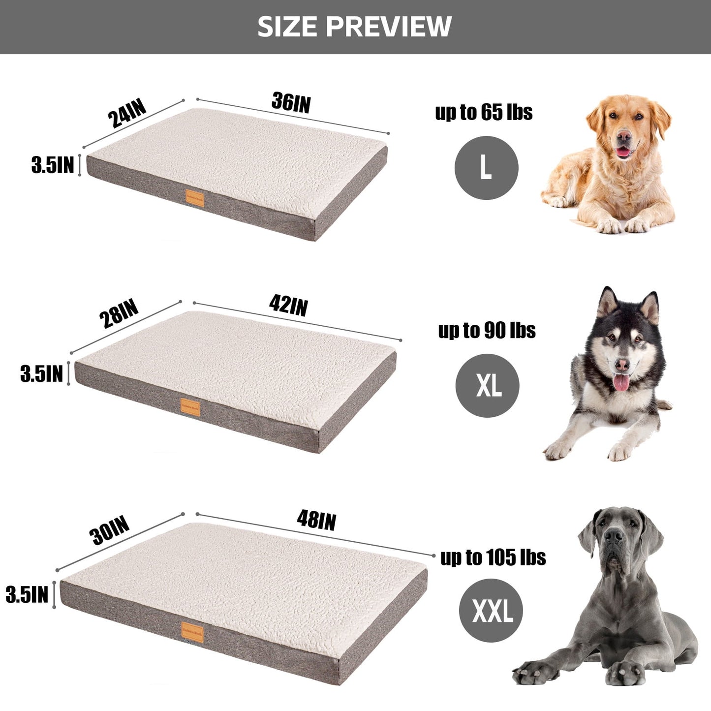 Exclusivo Mezcla Orthopedic Pet Bed for Extra Large Dogs 48"X30", Waterproof Dog Beds with Removable Washable Cover, Ivory