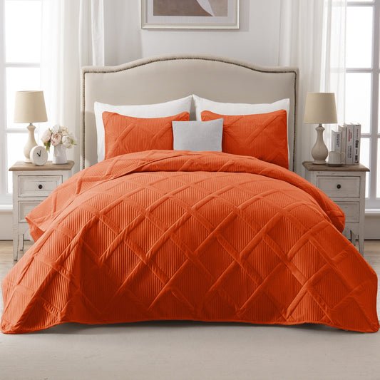 Exclusivo Mezcla Ultrasonic California King Quilt Set, Lightweight Bedspreads Modern Striped Coverlet with 2 Pillow Shams, Burnt Orange