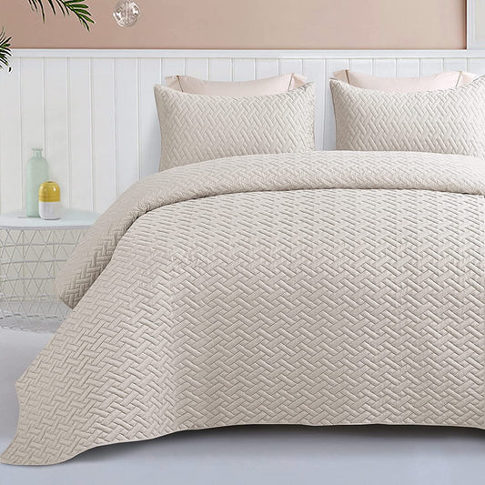 Exclusivo Mezcla 2-Piece Twin Size Quilt Set with One Pillow Sham, Basket Quilted Bedspread/Coverlet/Bed Cover(68x88 Inches, Brich Beige) -Soft, Lightweight and Reversible