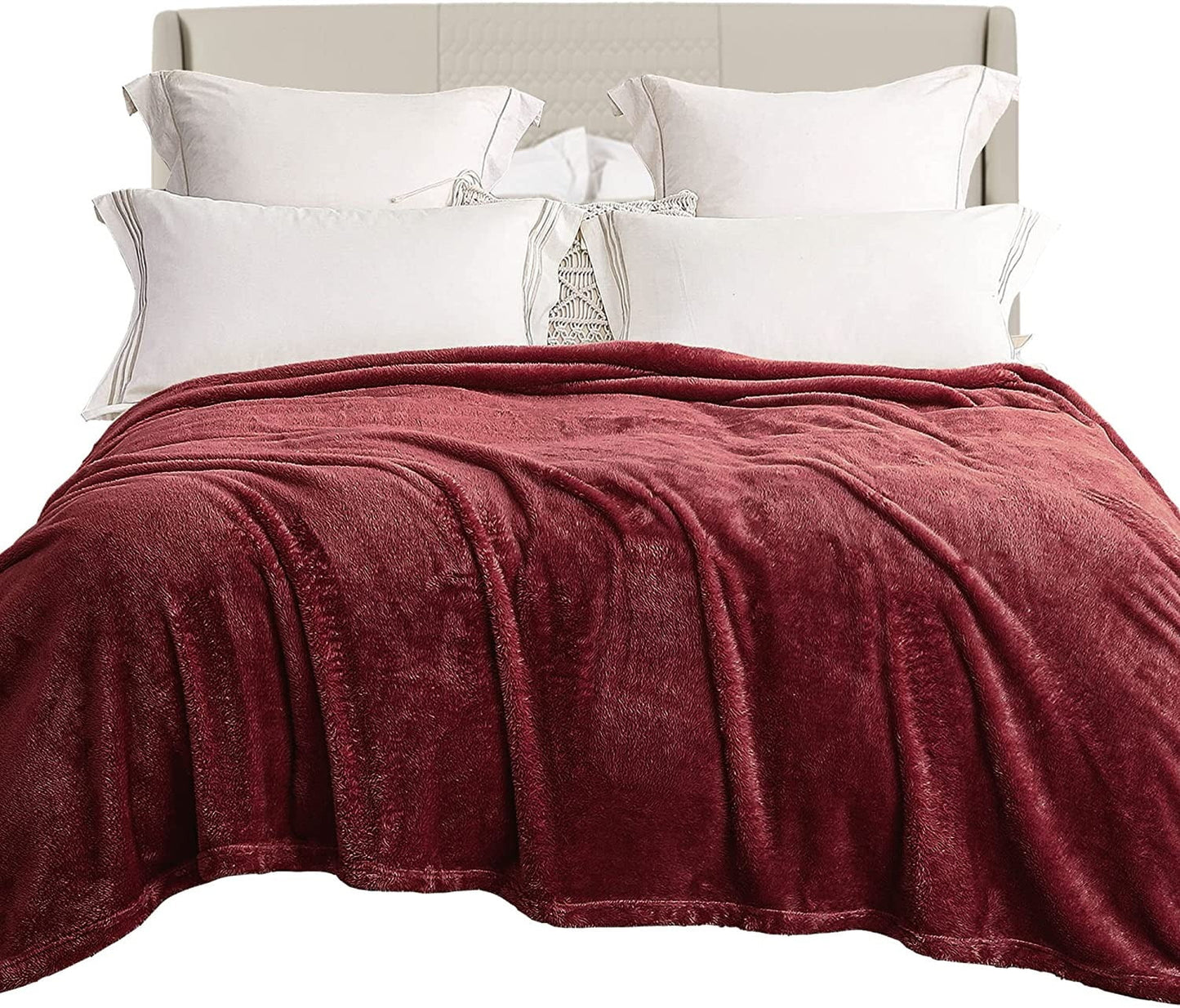 Exclusivo Mezcla Plush Fuzzy Fleece King Size Bed Blanket, Super Soft Fluffy and Thick Blankets for Travel Bed and Couch (Burgundy, 90x104 inches)