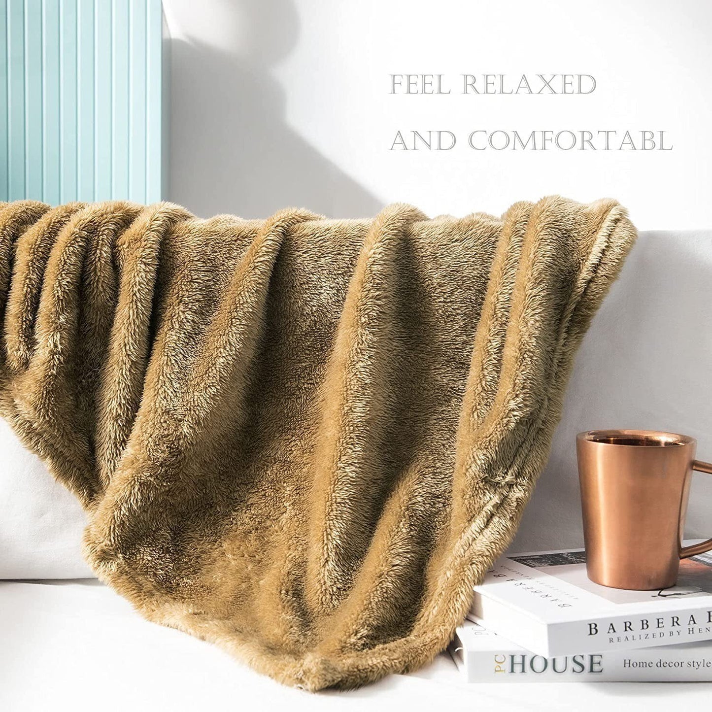 Exclusivo Mezcla Plush Fuzzy Large Fleece Throw Blanket ( 50" x 70", Brown)- Soft, Warm& Lightweight