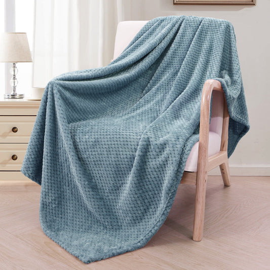 Exclusivo Mezcla Waffle Textured Slate Blue Fleece Blanket, Super Soft and Warm 50x70 inches Throw Blanket for Couch, Cozy, Fuzzy and Lightweight