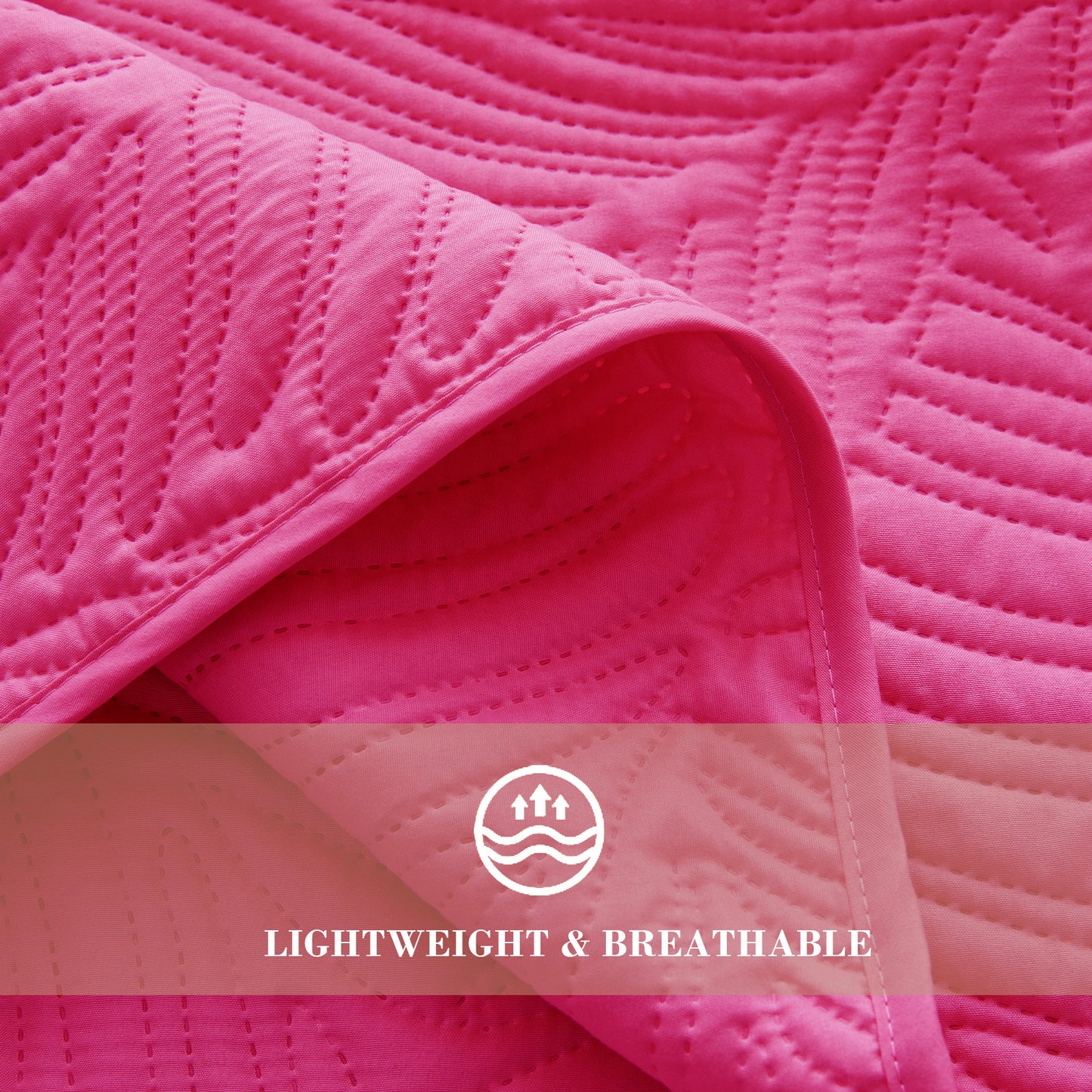 Exclusivo Mezcla King Quilt Set Hot Pink, Lightweight Bedspread Leaf Pattern Bed Cover Soft Coverlet Bedding Set(1 Quilt, 2 Pillow Shams)