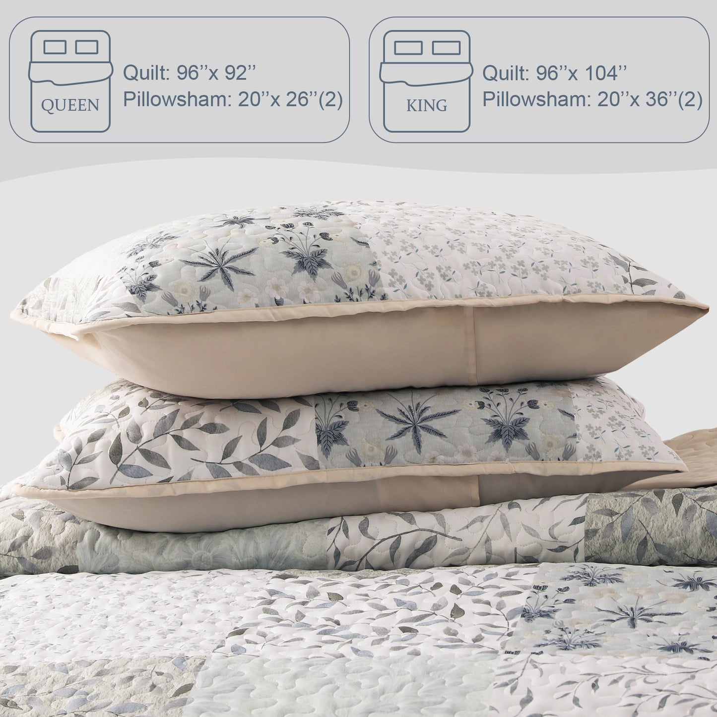 Exclusivo Mezcla Boho Bohemian Quilt Set Queen Size, Lightweight Patchwork Quilted Bedspread/Coverlet/Bed cover/Bedding set with colorful print pattern (Grey, 96x92)