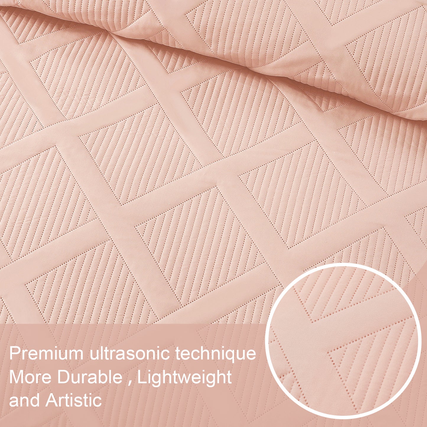 Exclusivo Mezcla Ultrasonic Twin/ Twin XL Quilt Set, Lightweight Bedspreads Modern Striped Coverlet with 1 Pillow Sham, Blush Pink