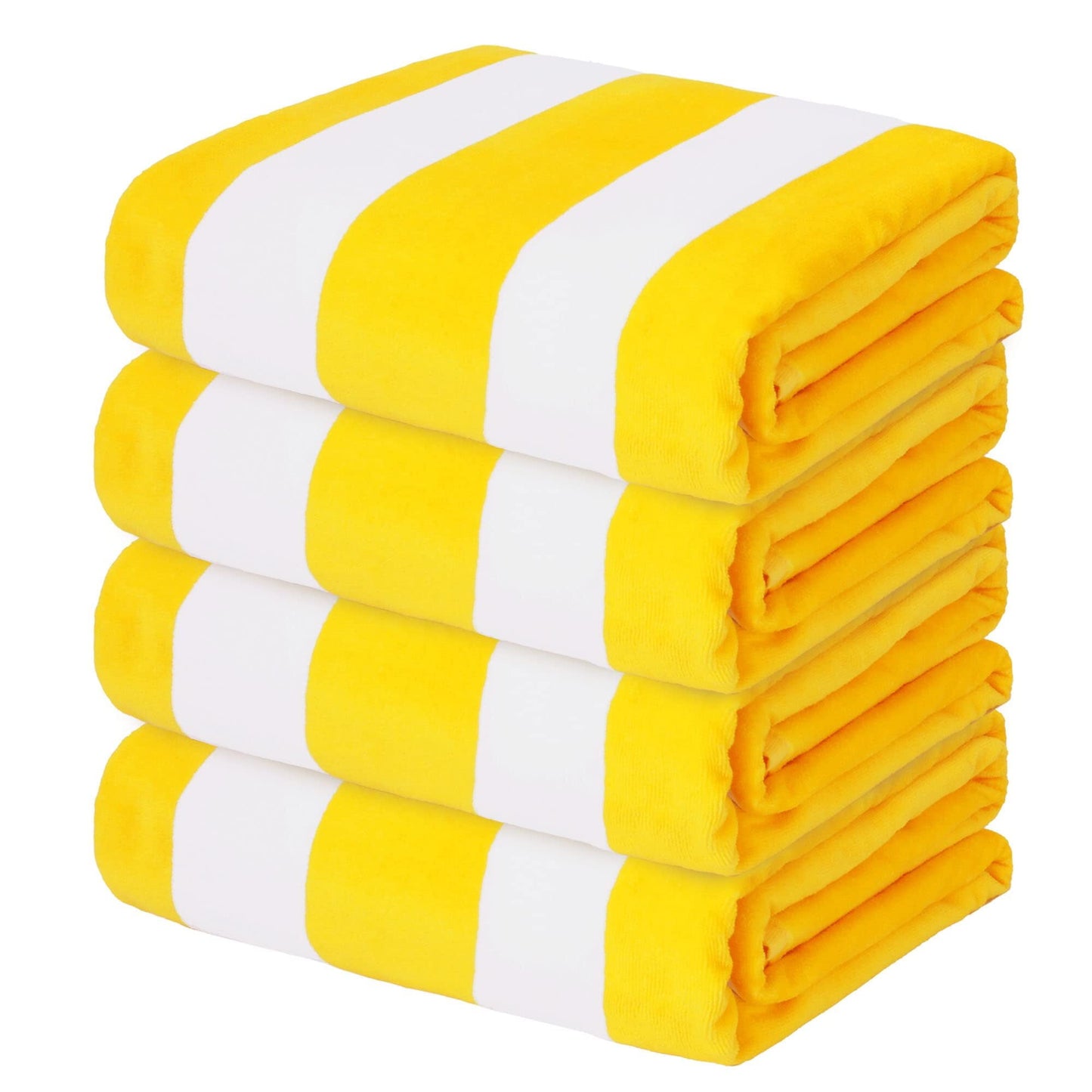 Exclusivo Mezcla 4-Pack Cotton Large Cabana Stripe Beach Towels, Super Absorbent Soft Plush Pool Towel, Bath Towel (Yellow, 30"x60")