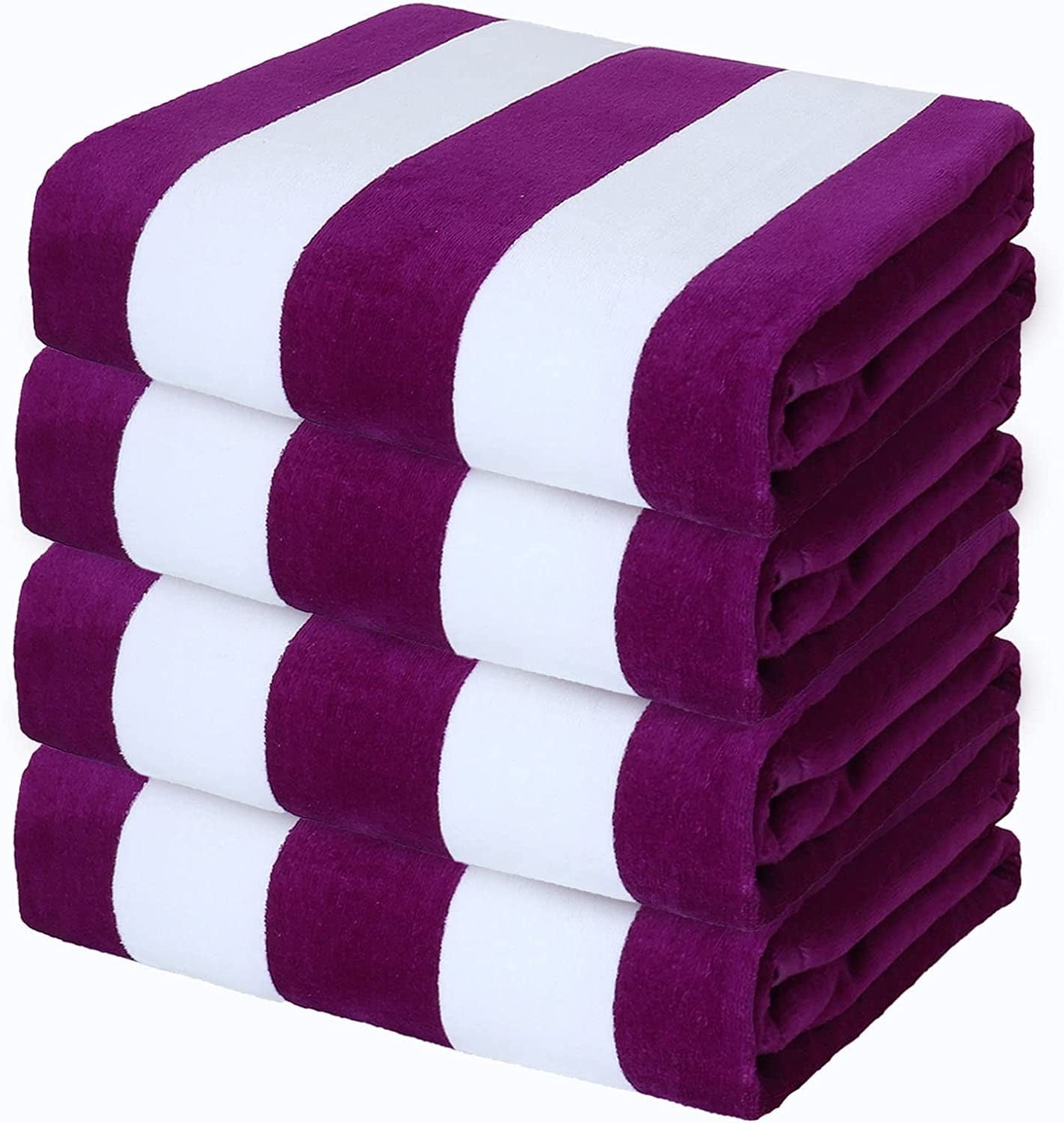 Exclusivo Mezcla 4-Pack 100% Cotton Oversized 35"x70" Cabana Stripe Beach Towels, Super Absorbent Soft Plush Pool Towel, Bath Towel (Purple)