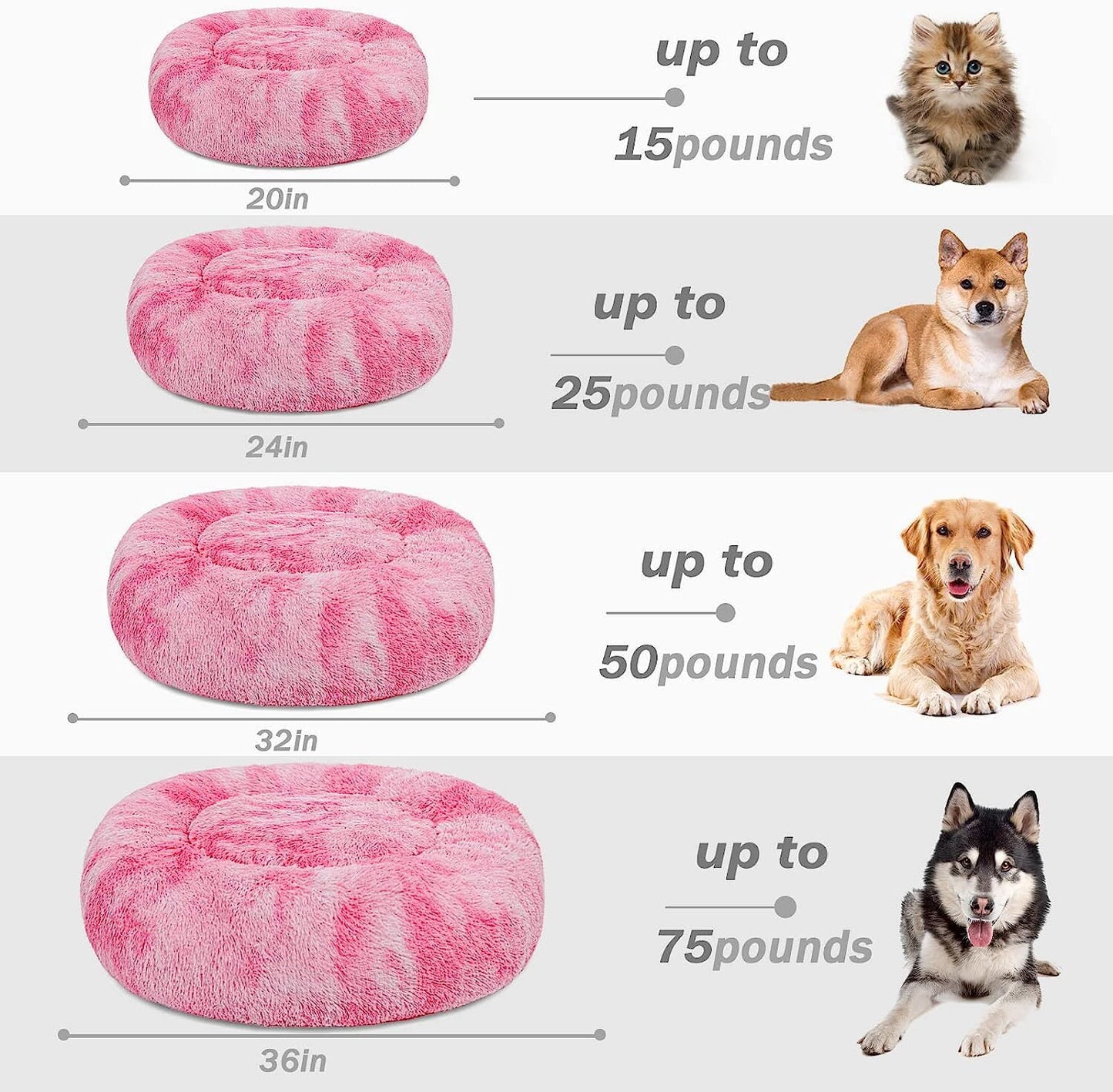 Exclusivo Mezcla Calming Donut Pet Bed for Medium Dogs 32", Anti-Anxiety Plush Cozy Warming Dog Bed, Gradient Pink