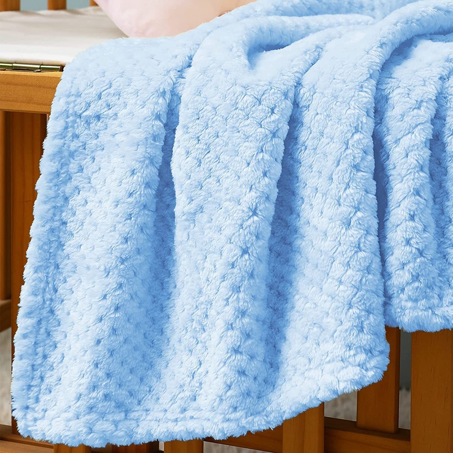 Exclusivo Mezcla Waffle Textured Fleece Baby Blanket, Soft and Warm Swaddle Blanket, Infant, Newborn, Toddler and Kids Receiving Blankets for Crib Stroller (Baby Blue, 40x50 inches)