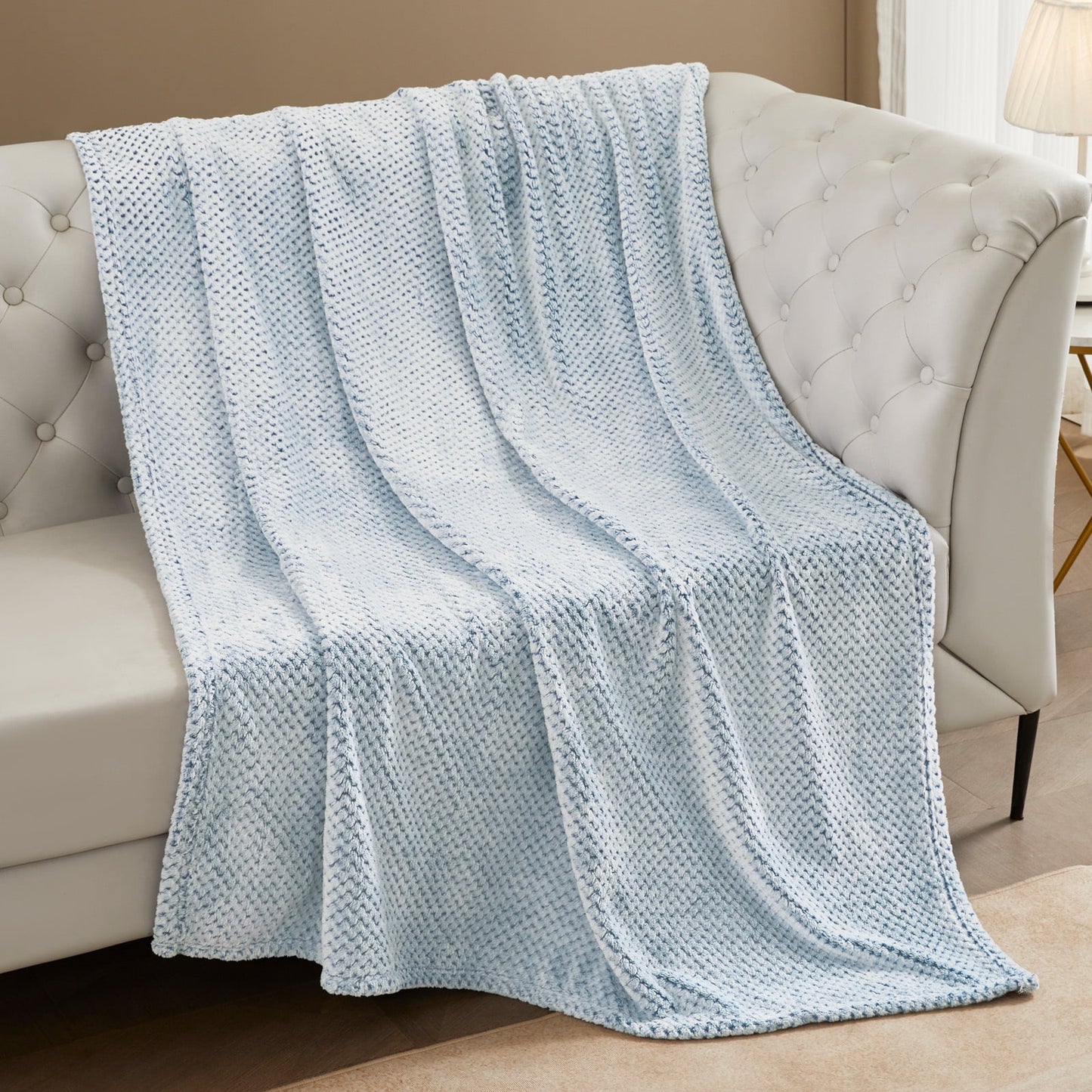 Exclusivo Mezcla Waffle Textured Mixed Slate Blue Fleece Blanket, Super Soft and Warm 50x70 inches Throw Blanket for Couch, Cozy, Fuzzy and Lightweight