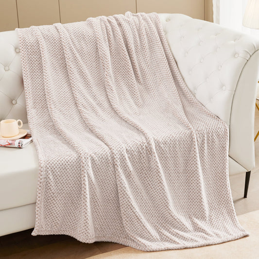 Exclusivo Mezcla Waffle Textured Mixed Camel Fleece Blanket, Super Soft and Warm 50x70 inches Throw Blanket for Couch, Cozy, Fuzzy and Lightweight