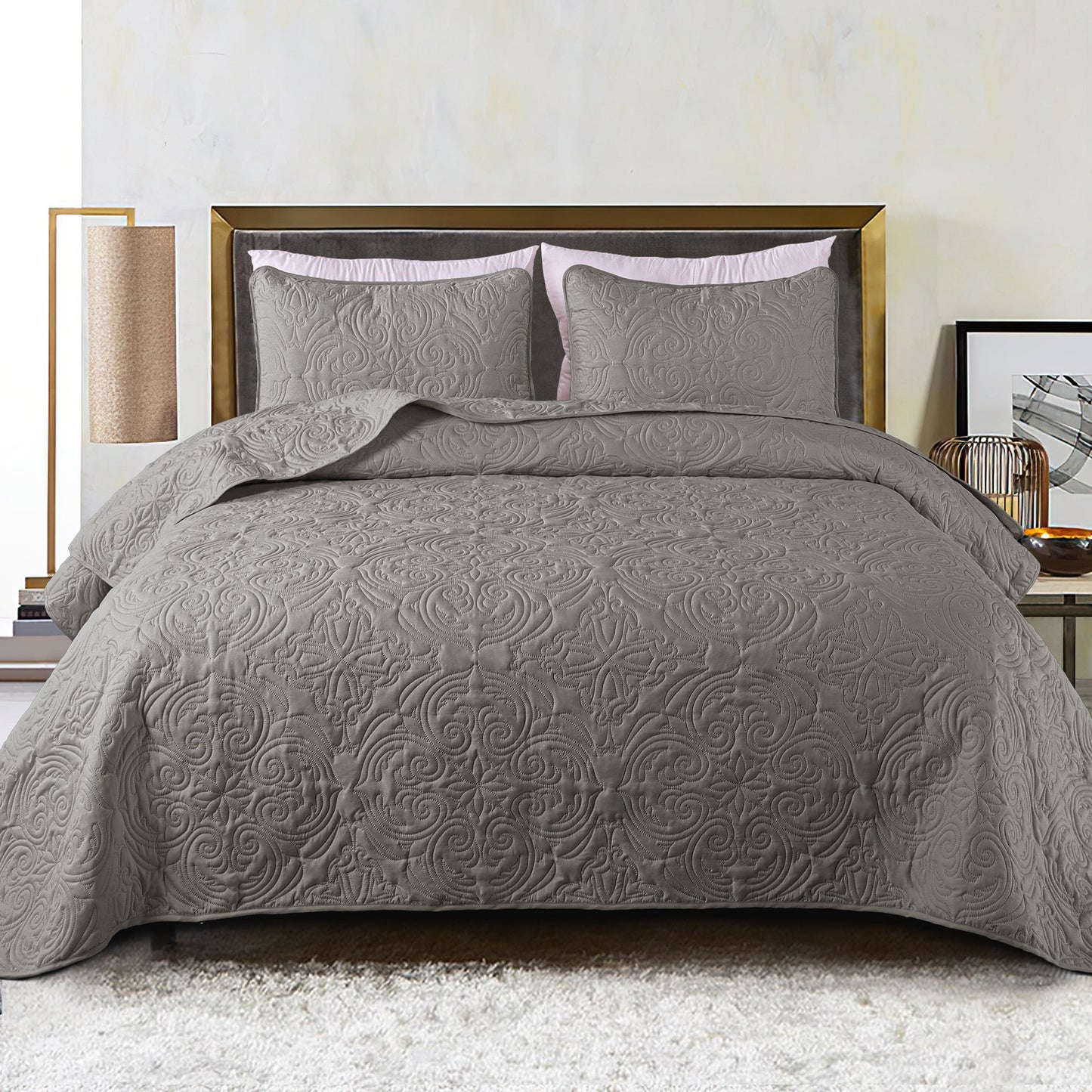 Exclusivo Mezcla Twin Quilt Bedding Set, Lightweight Vintage Twin xl Size Quilts with Pillow Sham, Soft Bedspreads Coverlets for All Seasons, (90"x68", Grey)