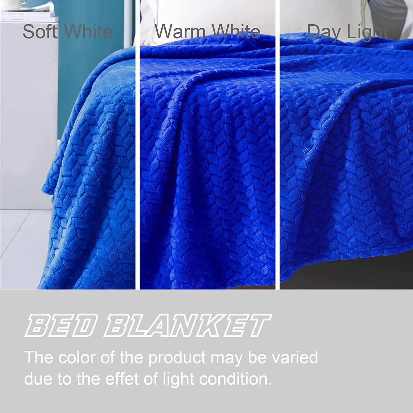 Exclusivo Mezcla Twin Size Flannel Fleece Blanket, 90x66 Inches Soft Jacquard Weave Leaves Pattern Velvet Plush Blanket for Bed, Cozy, Warm, Lightweight and Decorative Cobalt Blue Blanket