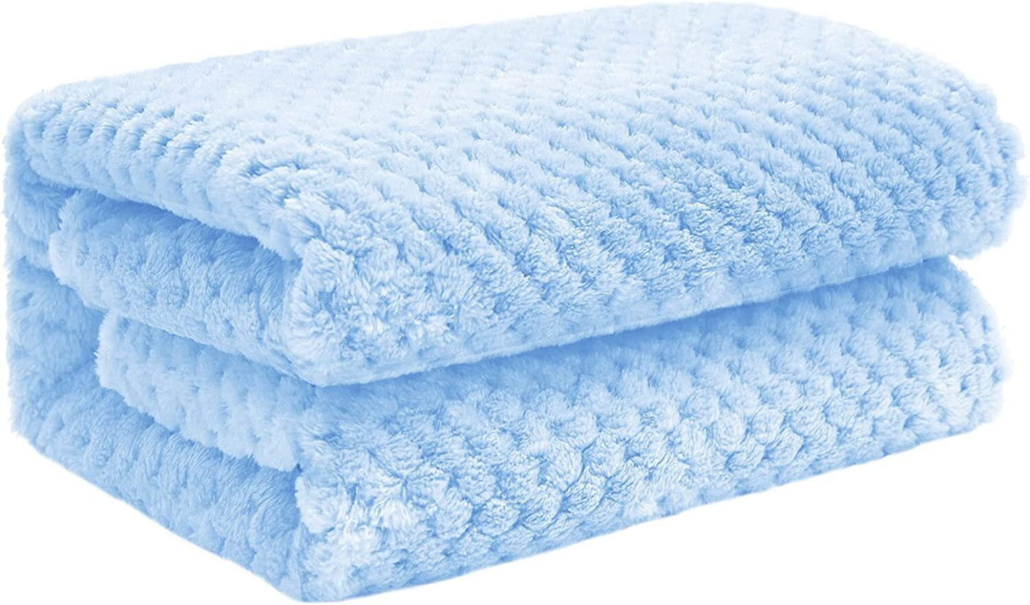 Exclusivo Mezcla Waffle Textured Fleece Baby Blanket, Soft and Warm Swaddle Blanket, Infant, Newborn, Toddler and Kids Receiving Blankets for Crib Stroller (Baby Blue, 40x50 inches)