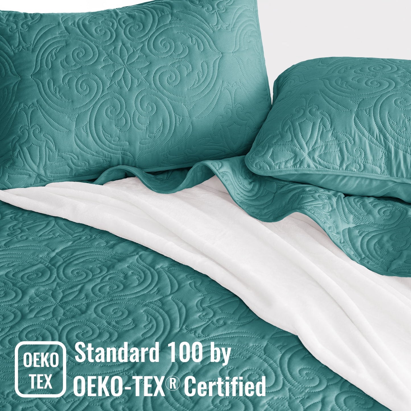 Exclusivo Mezcla Oversized King Quilt Bedding Set, Lightweight Vintage California Cal King Size Quilts with Pillow Shams, Soft Bedspreads Coverlets for All Seasons, (112"x104", Teal)