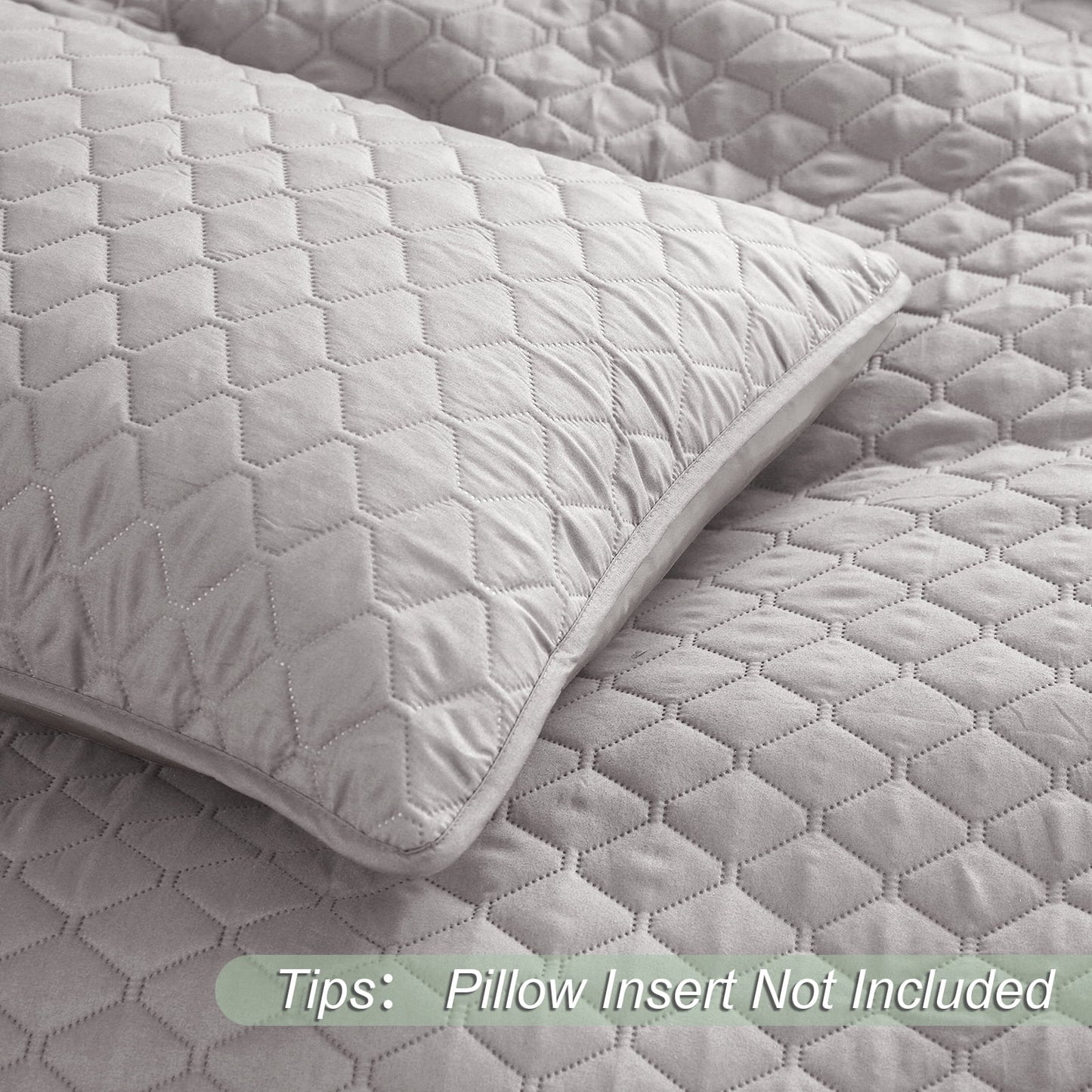 Exclusivo Mezcla Ultrasonic Reversible Twin Quilt Bedding Set with Pillow Sham, Lightweight Quilts Twin Size, Soft Bedspreads Bed Coverlets for All Seasons - (Light Grey, 68"x88")