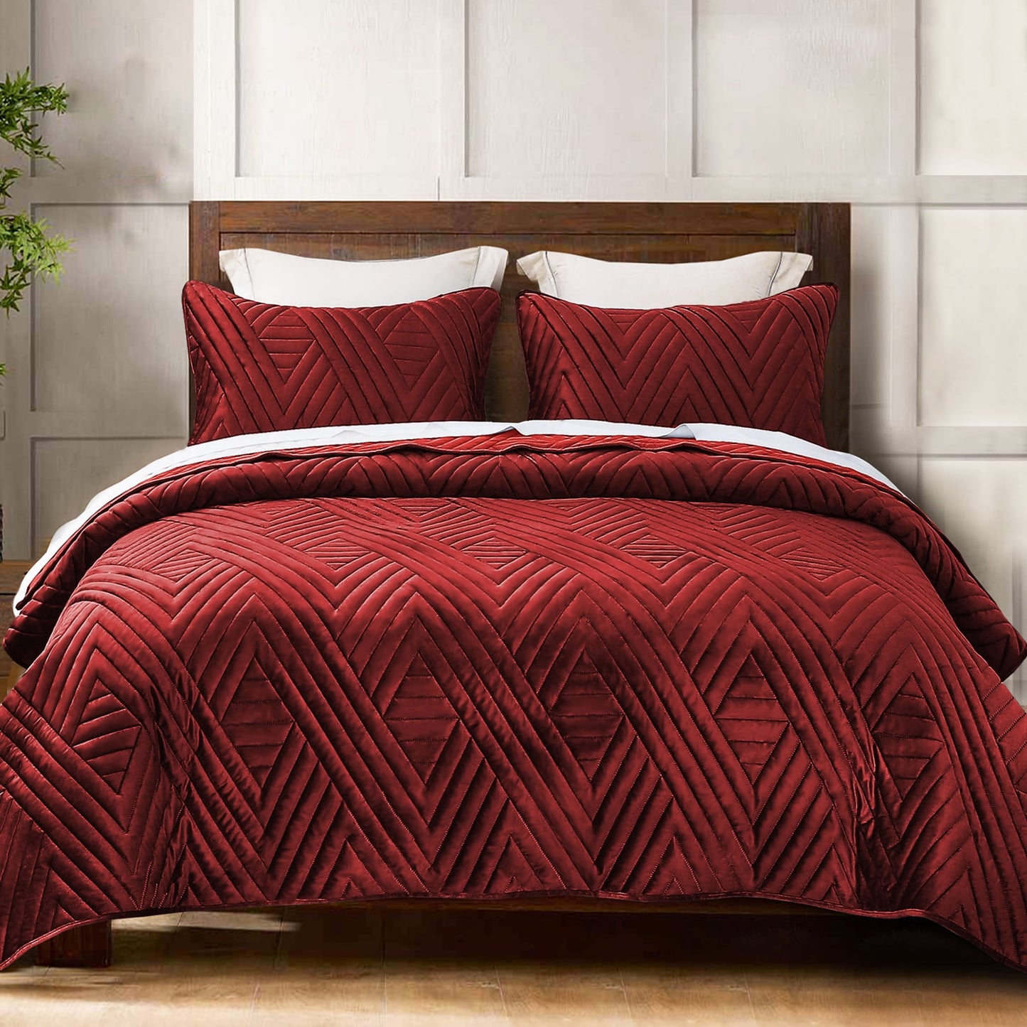 Exclusivo Mezcla Super Plush Velvet Quilt Twin Size with Pillow Sham, Luxury Soft Reversible 2 Piece Bedspreads Coverlet Comforter Set for All Seasons, Lightweight and Warm, Rust Red