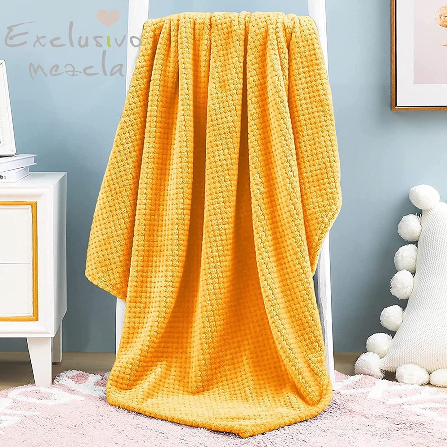 Exclusivo Mezcla Waffle Textured Fleece Baby Blanket, Soft and Warm Swaddle Blanket, Infant, Newborn, Toddler and Kids Receiving Blankets for Crib Stroller (Mustard Yellow, 40x50 inches)