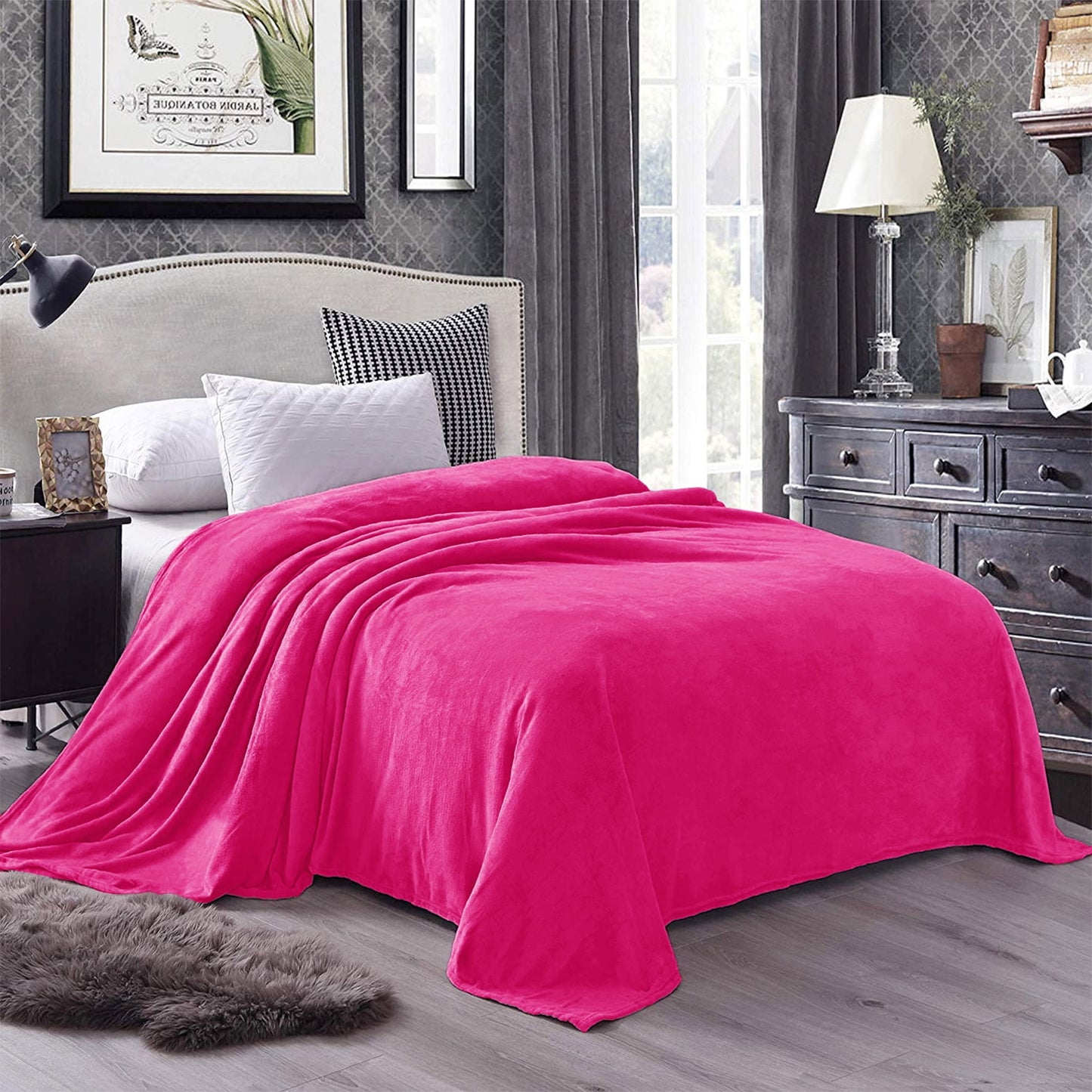 Exclusivo Mezcla Twin Size Flannel Fleece Velvet Plush Bed Blanket as Bedspread, Coverlet, Bed Cover (90x66 inches, Hot Pink) Soft, Lightweight, Warm and Cozy