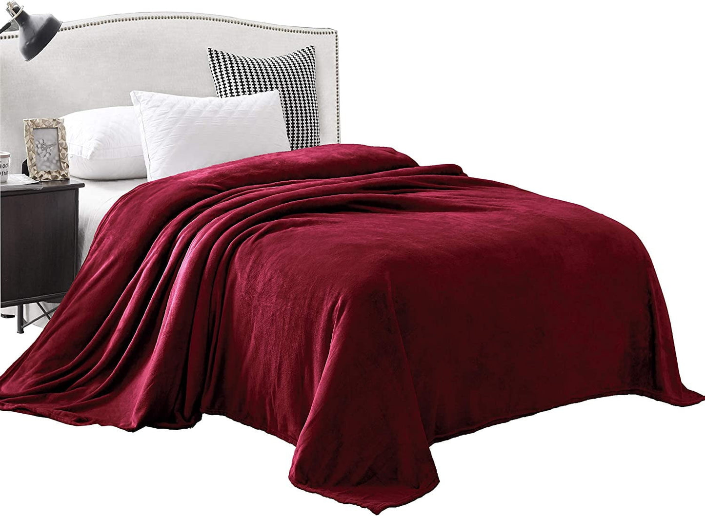 Exclusivo Mezcla Queen Size Flannel Fleece Velvet Plush Bed Blanket as Bedspread, Coverlet, Bed Cover (90x90 inches, Deep Red) Soft, Lightweight, Warm and Cozy