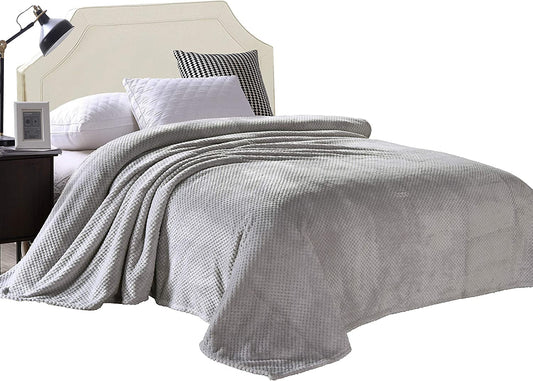 Exclusivo Mezcla Waffle Textured Soft Fleece Blanket, Twin Size Bed Blanket, Cozy Warm and Lightweight (Light Grey, 90x66 inches)