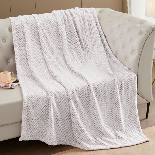 Exclusivo Mezcla Waffle Textured Mixed Light Grey Fleece Blanket, Super Soft and Warm 50x70 inches Throw Blanket for Couch, Cozy, Fuzzy and Lightweight