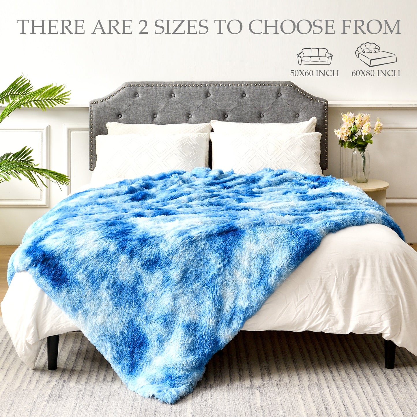 Exclusivo Mezcla Twin Size Faux Fur Bed Blanket, Super Soft Fuzzy and Plush Reversible Sherpa Fleece Blanket and Warm Blankets for Bed, Sofa, Travel, 60X80 inches, Blue