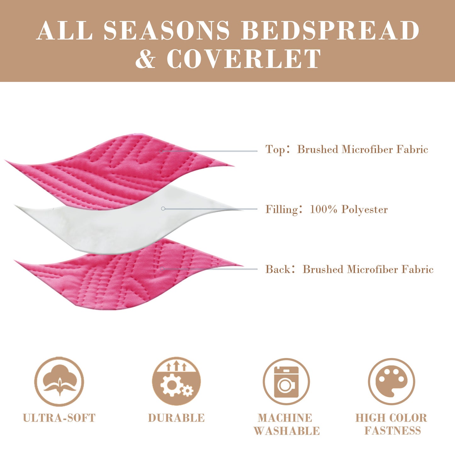 Exclusivo Mezcla King Quilt Set Hot Pink, Lightweight Bedspread Leaf Pattern Bed Cover Soft Coverlet Bedding Set(1 Quilt, 2 Pillow Shams)
