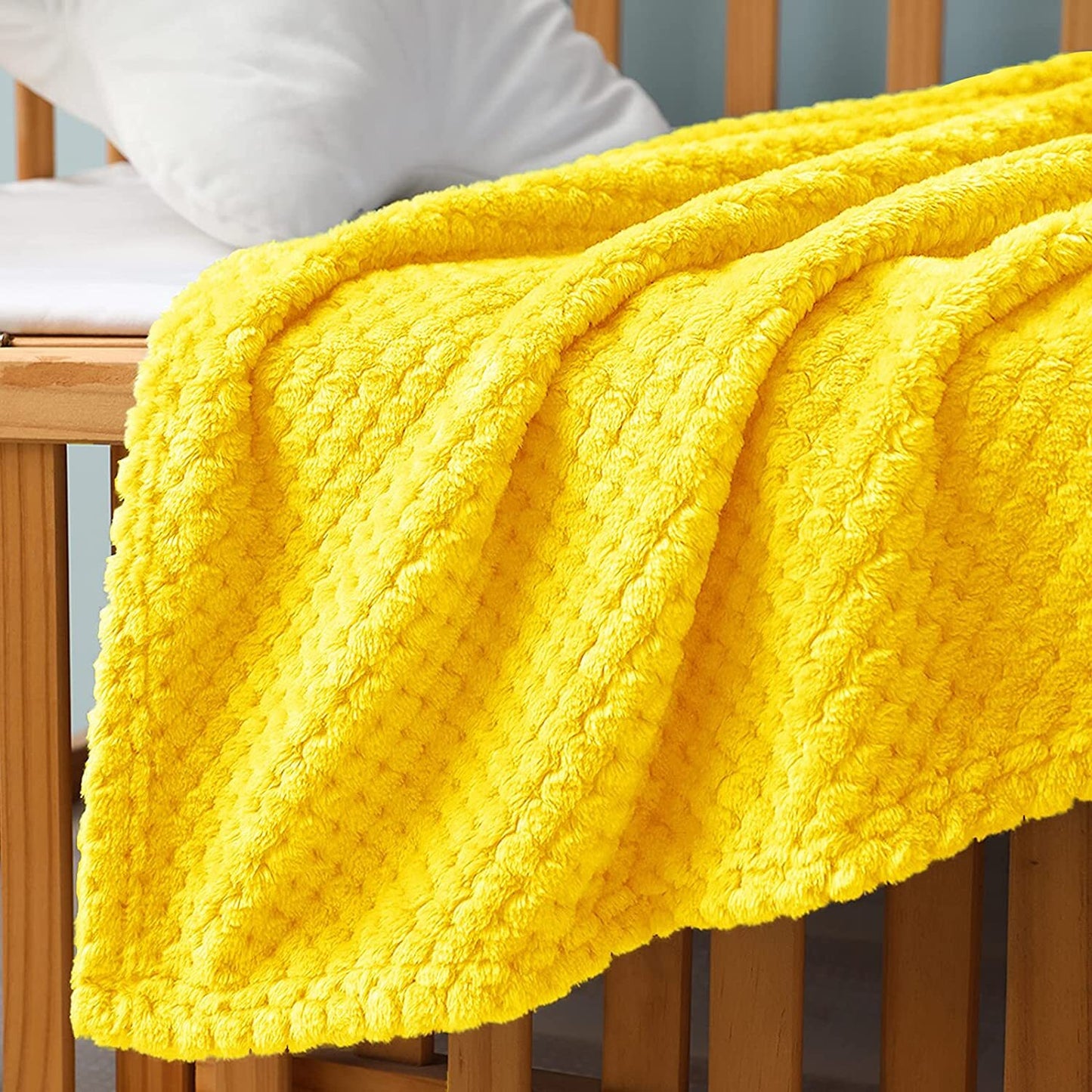 Exclusivo Mezcla Waffle Textured Fleece Baby Blanket, Soft and Warm Swaddle Blanket, Infant, Newborn, Toddler and Kids Receiving Blankets for Crib Stroller (Vibrant Yellow, 40x50 inches)