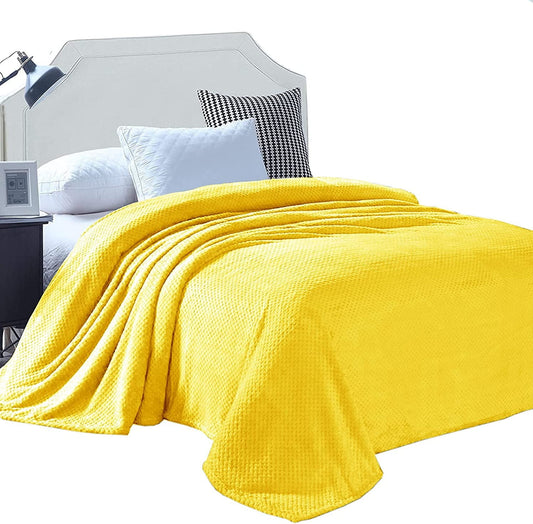 Exclusivo Mezcla Waffle Textured Soft Fleece Blanket, Twin Size Bed Blanket, Cozy Warm and Lightweight (Vibrant Yellow, 90x66 inches)